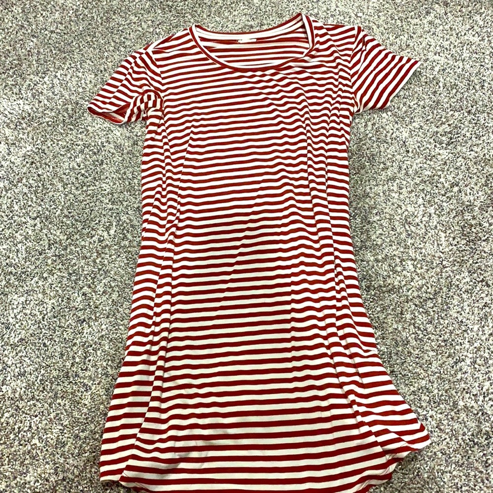 Red and white striped t-shirt dress